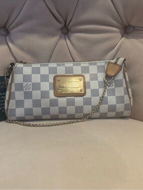 Louis Vuitton Damier Azur Canvas Clutch in White and Light Gray with Gold Plate
